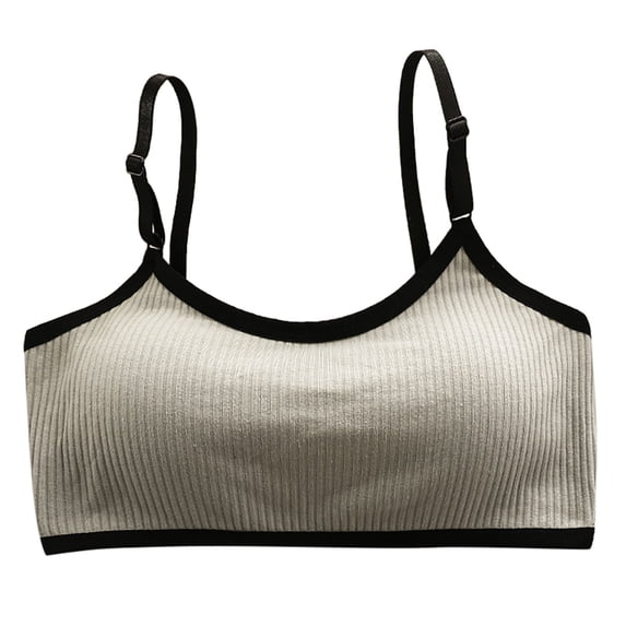 Girls Breathable Ribbed Bralette Contrast Trim Adjustable Straps Sports Crop Top for School 12-18Y