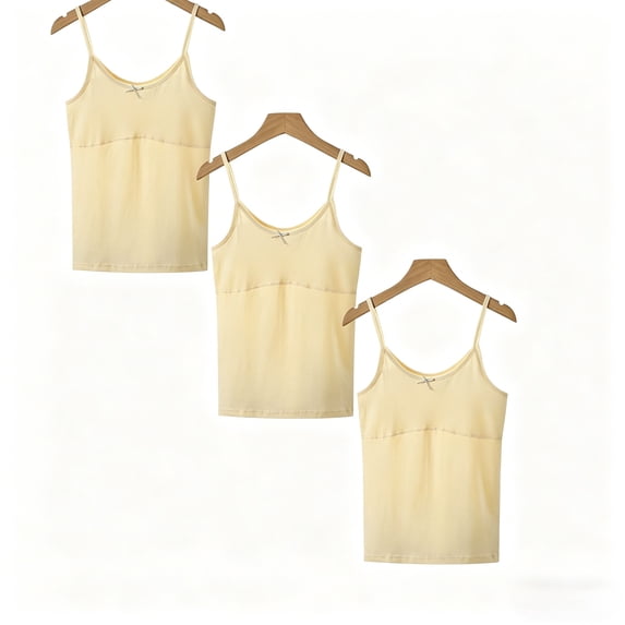 Teen Girls Camisole Solid Color Cotton Undershirt Tanks Pack of 3 (Beige 16)