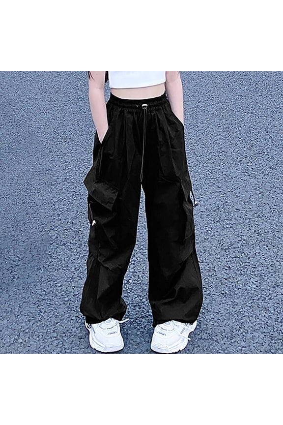 Girls Cargo Pants Drawstring Waist Baggy Cargo Pants With Pocket Loose Fit Girls Casual Streetwear Kids Clothes Girls Size 12-14