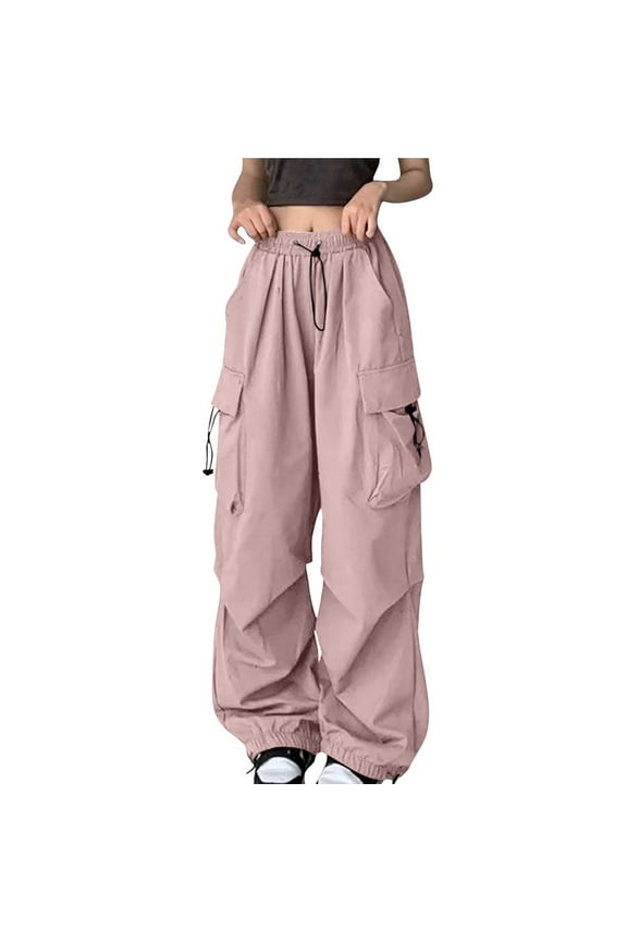 Teen Girls Cargo Pants With Pockets Parachute Pants For Women Y2K Baggy Drawstring Streetwear Trendy Pants