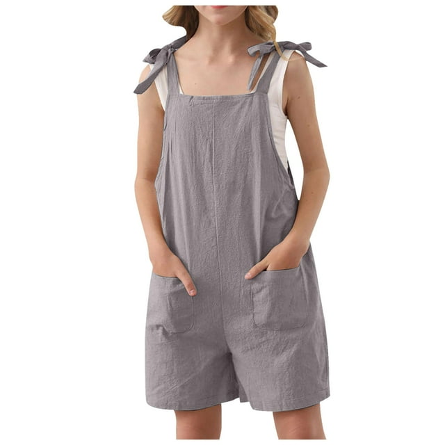 Teen Girls Casual Jumpsuit Rompers V Neck Sleeveless Cute Long Pants Straight Wide Leg Pants Outfits with Pockets for Girl Size 4-5