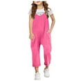 thumbnail image 1 of Teen Girls' Casual Jumpsuits V Neck Sleeveless Adjustable Straps Jeans Pants Wide Leg Pants Overalls with Side Pockets for Girl 5-6 Years, 1 of 3