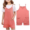 thumbnail image 1 of Teen Girls Casual Sleeveless Jumpsuits Spaghetti Strap Rompers With Pockets V Neck Shorts Romper Girls Clothes Size 10-12, 1 of 9