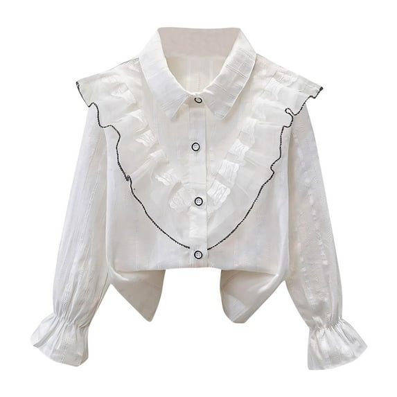 Teen Girls Casual Tops New Little Girl Long Sleeve Shirt Toddler Kids Casual Solid Color Collared T-Shirt Fall Tops Cotton Blouse White 9 Years