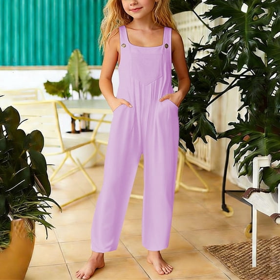 Girls Causal Pants Wide Leg Casual Loose Fit Pants Overall Girls Bottoms Trousers with Pockets 13-14T
