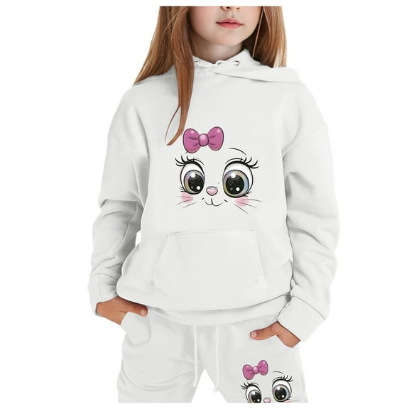 Teen Girls Clothes 2 Piece Children's Fashion Casual Printed Long Sleeved Hooded Top Hoodie Pants Suit Spring Summer Clothes for Kids for 10-11 Years