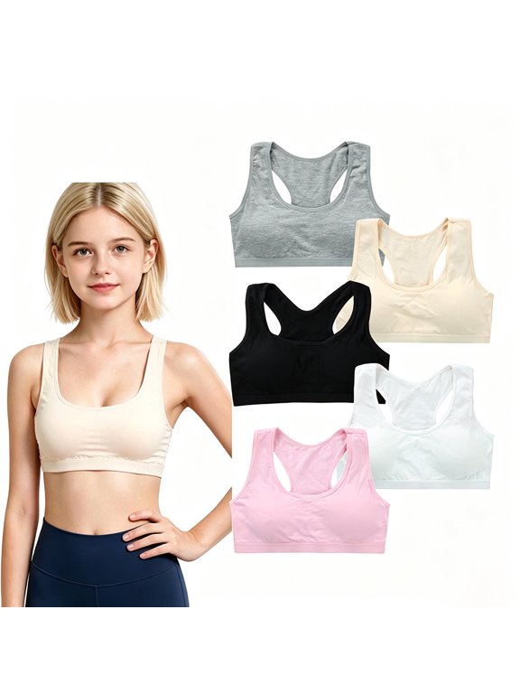 Teen Girls Comfortable First Training Bra, Breathable Cotton Racerback No Wire Bra for Daily Puberty Wear Ages 10-14