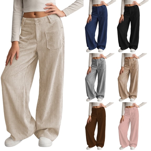 Teen Girls Corduroy Sweatpants Wide Leg Drawstring Elastic Waist Pants Straight Leg Athletic Trousers With Pockets Navy 5 Y-6 Y