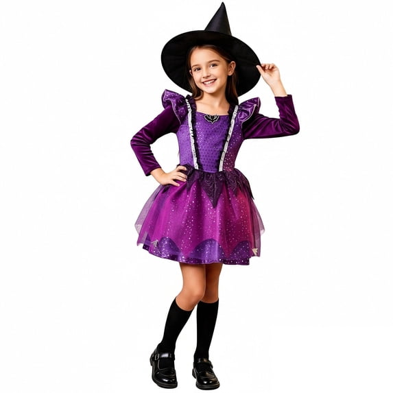 Teen Girls' Costumes Witch Costume Witch Dresses with Hats Set Kids Dress up Costumes Girl Halloween Costumes 12-13 Years