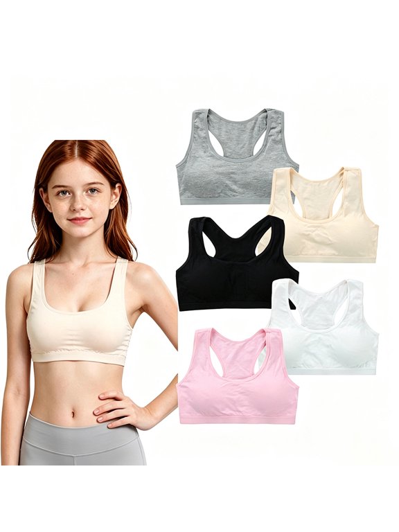 Teen Girls Cotton Crop Bra, Racerback Wirefree First Training Bra for 10-14 Years Old