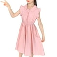 thumbnail image 1 of Teen Girls Cotton Dresses Size 8-14 Trendy Ruffle Sleeveless Button Doll-Collared Solid Elastic High Waisted A-Line Midi Dress 2025, 1 of 8