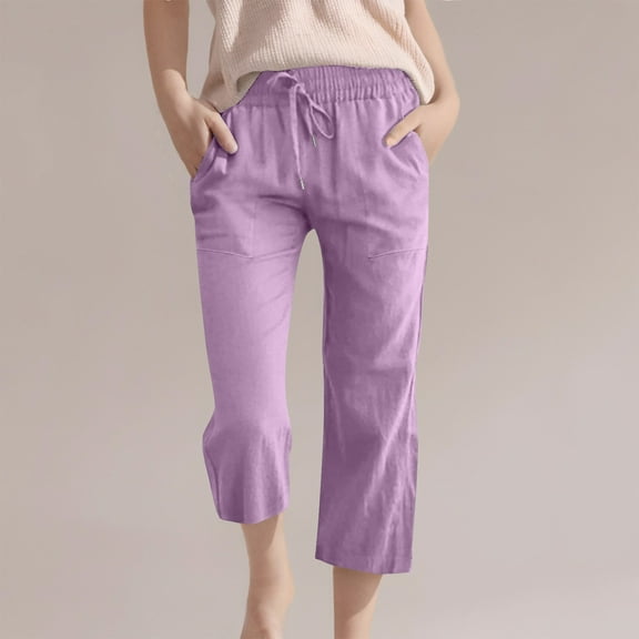 Teen Girls Cotton Linen Capri Pants Kids Summer Cropped Preppy Lounge Pant Cozy Lightweight Drawstring Baggy Trousers