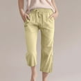 thumbnail image 1 of Teen Girls Cotton Linen Capri Pants Kids Summer Preppy Cropped Lounge Pant Baggy Lightweight Elastic Waist Trousers, 1 of 5