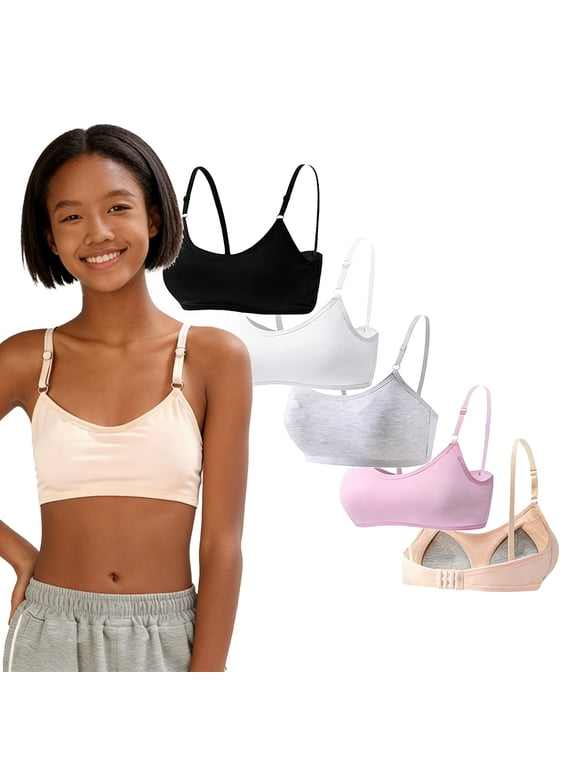 Teen Girls Cotton Training Bra Wireless Light Padded Bra Adjustable Spaghetti Straps Smooth Breathable Big Girls First Bra 10-16 Years