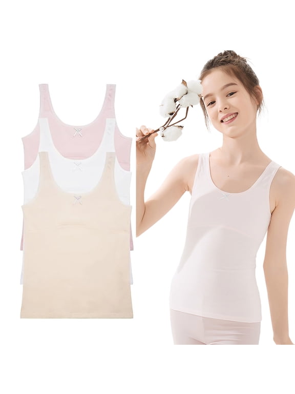 Teen Girls Lightly Padded Training Bras, Cotton Camisoles Undershirts Sleeveless Crop Tank Tops for Size 7-14 Years Soft Daily Wear