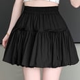 thumbnail image 1 of Teen Girls Cute Bows Skirt Built in Short High Elastic Waist A-Line Puff Skirt Beach Vacation Ruffle Mini Skort Black L, 1 of 5