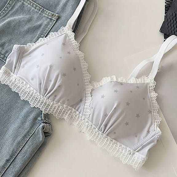 Teen Girls Cute Bra Padded Adjustable Strap Wireless Comfortable Thin Cup Floral Print Underwear Tops Girls Sports Bra Blue L