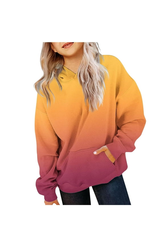 Teen Girls Cute Gradient Sweatshirts Pullover Kids Hoodies Oversized Long Sleeve Fall Winter Tops With Pockets Unisex Kids Sweatshirt Boys Girls Hooded Kangaroo Pocket Pullover Hoodies