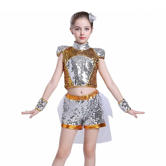 Girls Dance Sparkly Dance Sleeveless Top and Pants Outfit Set Hop Dance Performance Outerwear 13-14 Years