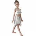 thumbnail image 1 of Teen Girls Dance Sequin Silver Dance Sleeveless Ruffles Top and Sparkly Skirt Set 90s Clothing for Kids Stage Performance Outerwear 10-12 Years, 1 of 3