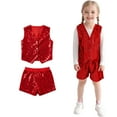 thumbnail image 1 of Girls Dance Sparkly Red Dance Sleeveless Button Vest and Pants Set Dance Jazz Dance Performance Outerwear 10-12 Years, 1 of 4