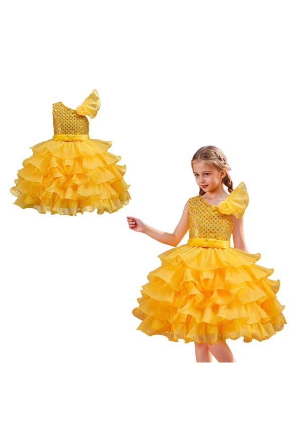 Teen Girls Dance Yellow Sequin Dress Tulle Dance Dresses Dance 90s Clothing for Kids Dance Performance Outerwear 11-12 Years