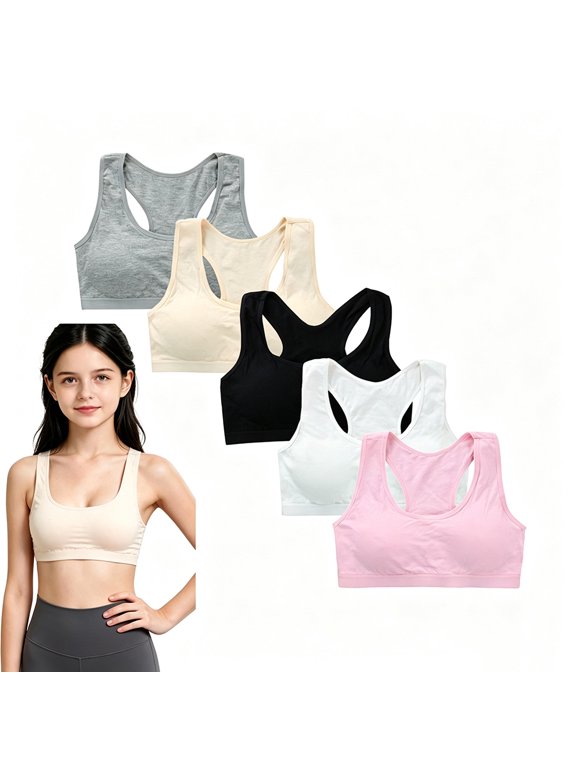 Teen Girls Dance Training Bra, Breathable Cotton Racerback Wireless Bralette for School Activities, Ages 10-14
