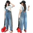 thumbnail image 1 of Teen Girls' Denim Overall Jumpsuits Girls Overalls Kids Casual Sleeveless Girls Wide Leg Jeans Pants Girls 1 Piece Rompers with Pockets Girls Size 12-13 Years Outfits, 1 of 9