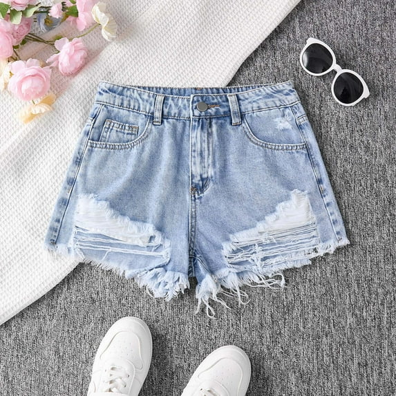 Teen Girls Denim Shorts Jeans for Kids High Waist Denim Shorts Summer Outfits for Girls Girls Shorts Size 13-14 Years