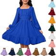 thumbnail image 1 of Teen Girls Dress Ruched Bodice Square Neck Long Sleeve Ruffle Dresses for Vacation Autumn Outing Kids Casual Fall Dress, 1 of 6