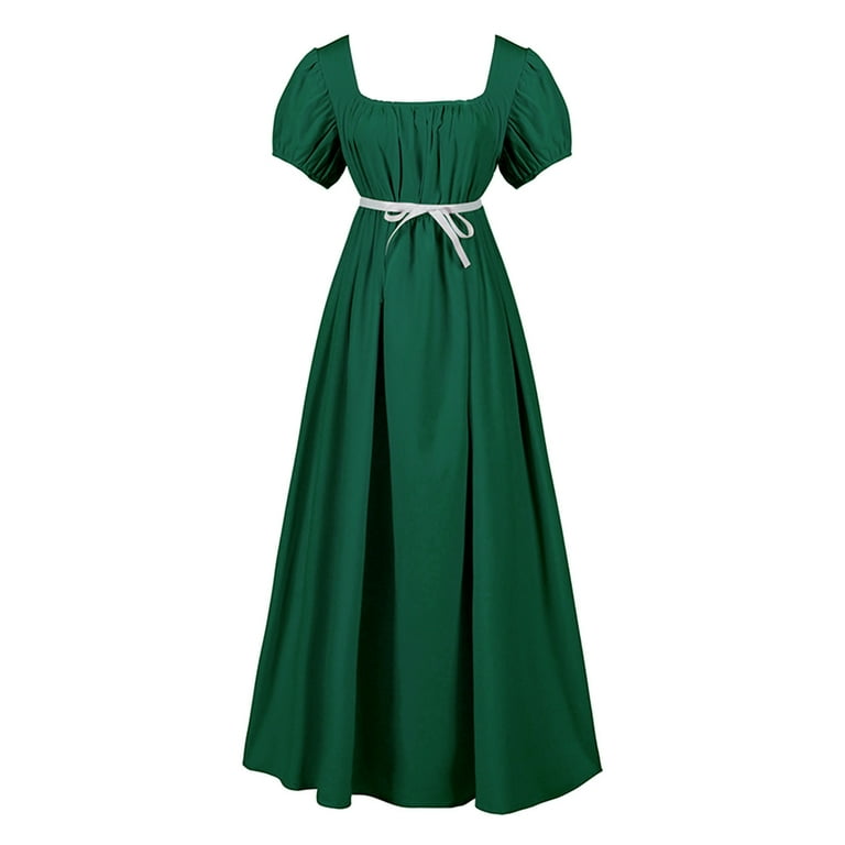 Teen Girls Dresses Plus Size Teen Regency Ruffled Classical Puff Sleeve Waist Belt Gown Dress for Girls Size 15 16T Green