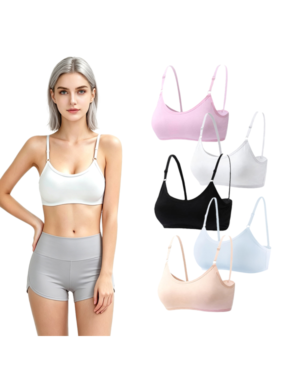 Teen Girls' Everyday Bra 10-16 Student for Teens & Big Girls Wire Free 5 Pack Cotton Breathable Cami Running Solid