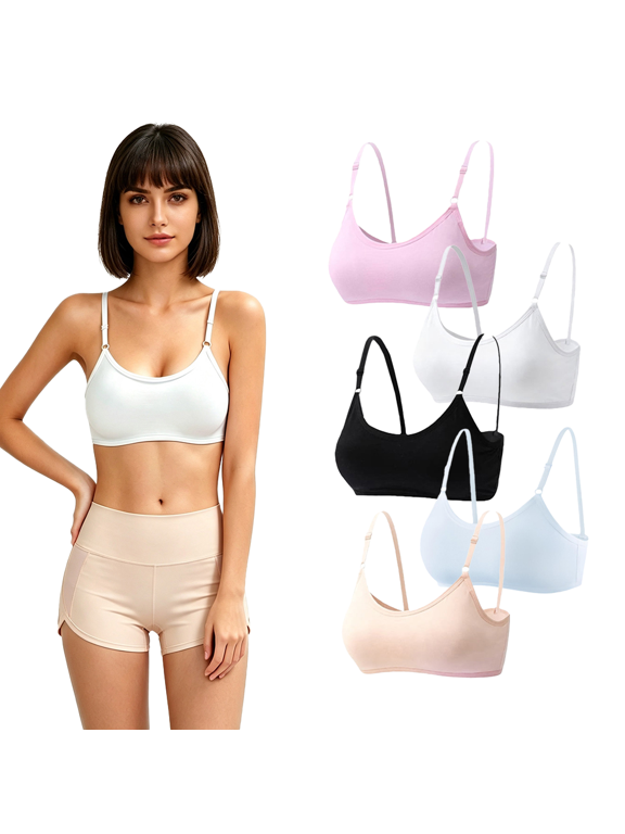 Teen Girls' Everyday Bra 10-16 Student for Teens & Big Girls Wire Free 5 Pack Cotton Breathable Cami with Adjustable Straps
