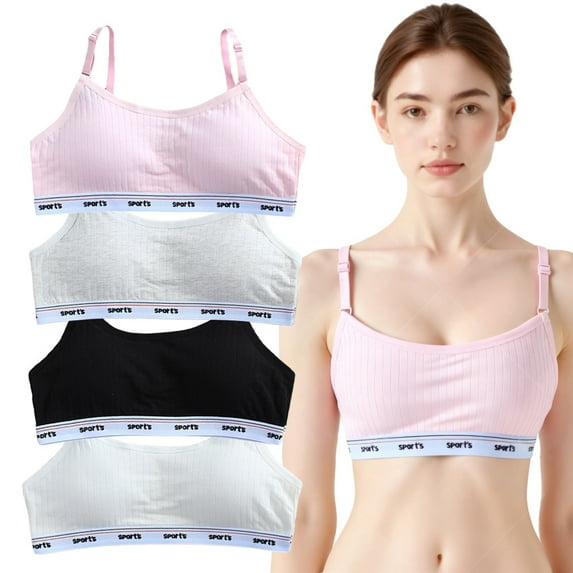 Teen Girls' Everyday Bra 10-16 Teen Student Girls Thin Cotton Elastic Shoulder Straps Breathable Bra with Adjustable Straps