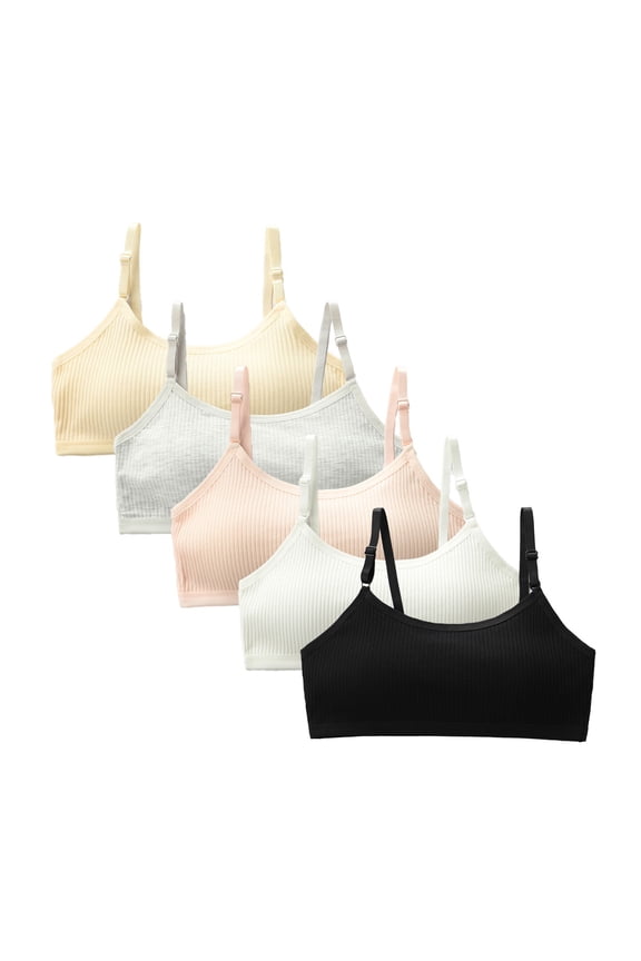 Teen Girls' Everyday Bra 10-16 Teen Student Girls Thin Cotton Elastic Shoulder Straps Breathable Bra with Adjustable Straps