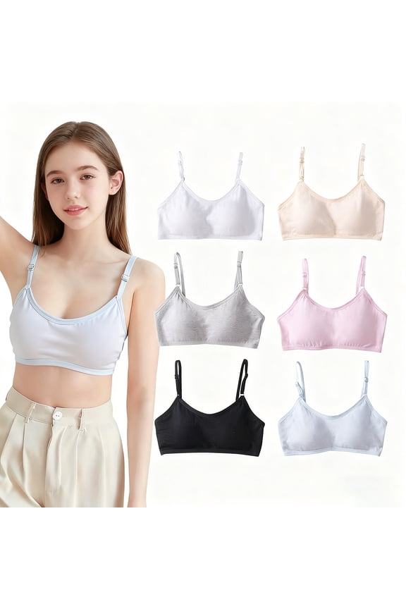 Teen Girls' Everyday Bra 10-16 Teen Student Girls Thin Cotton Wire Free Push Up Sports Training Bras with Adjustable Straps