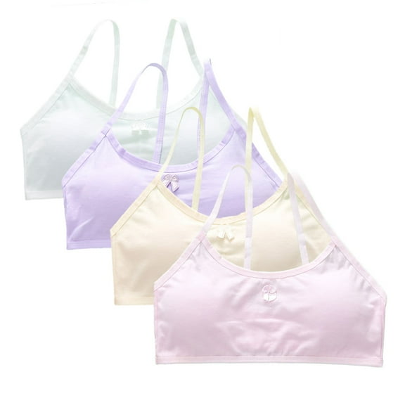 Girls Training Bra Teens & Big Girls Cotton Breathable Teen Sports Bra Elastic Shoulder Straps Adjustable Straps Fixed Pads Fit for 10-15 Years