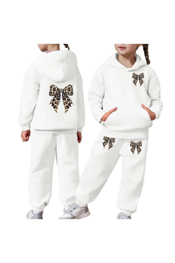 Teen Girls Fall 2 Piece Hoodie Set - Trendy Preppy Cheetah Print Bow Sweatshirt Outfit