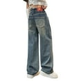 thumbnail image 1 of Teen Girls'Fashion Jeans Elastic High Waist Wide Leg Pants Trousers Cute Jeans for Toddler Girls 10-11 Years, 1 of 9