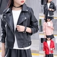 thumbnail image 1 of Teen Girls Faux Leather Moto Biker Jacket Asymmetrical Zip Up Long Sleeve Trendy 5-6 Years Windproof Lightweight Warm Outerwear, 1 of 9