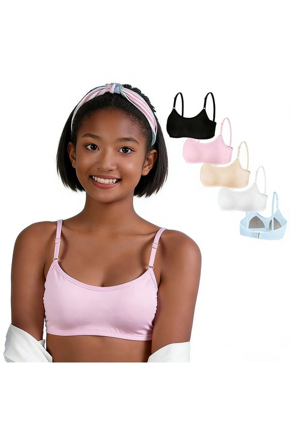Teen Girls First Bra Training Bras Wireless Cotton Lightly Padded for Big Girls Adjustable Straps Back Closure Soft Edge Stretchy Smooth Comfort Youth 10-14 Years