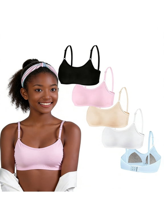 Teen Girls First Bra Wireless Cotton Lightly Padded Training Bras for Big Girls Adjustable Straps Back Closure Soft Edge Stretchy Smooth Comfort Youth 10-14 Years