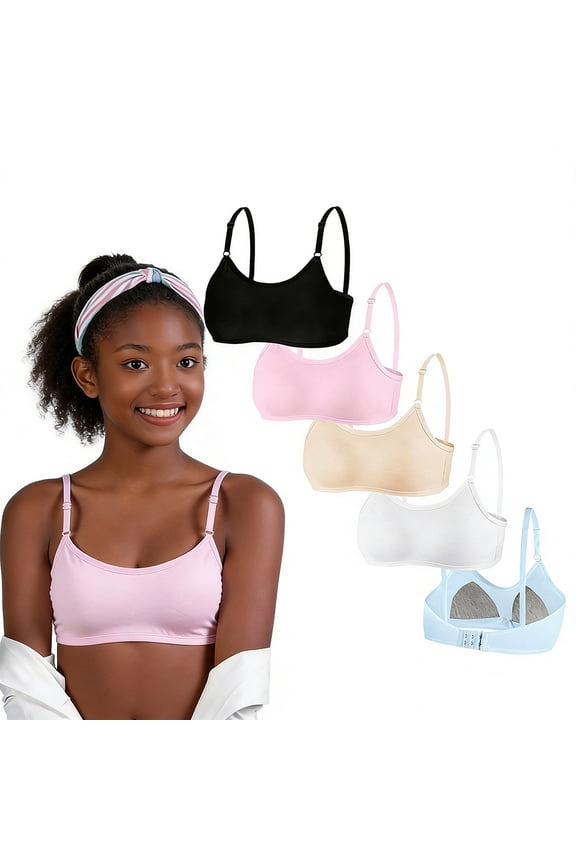 Teen Girls First Bra Wireless Cotton Lightly Padded Training Bras for Big Girls Adjustable Straps Back Closure Soft Edge Stretchy Smooth Comfort Youth 10-14 Years