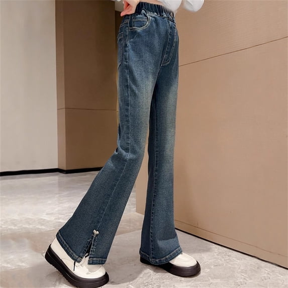 Girls Flare Jeans Flared Denim Pants Classic Bootcut Jeans for Juniors Stretch Girls Bottoms Trousers 8-9T