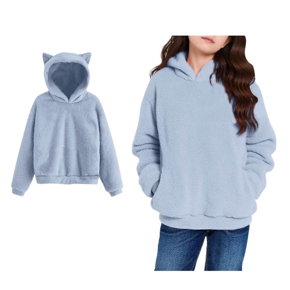 Girls Sweatshirt Long Sleeve Girls Blue Sweatshirt Casual Pullover with Pockets Girls Hoodies Size 11-12 Years