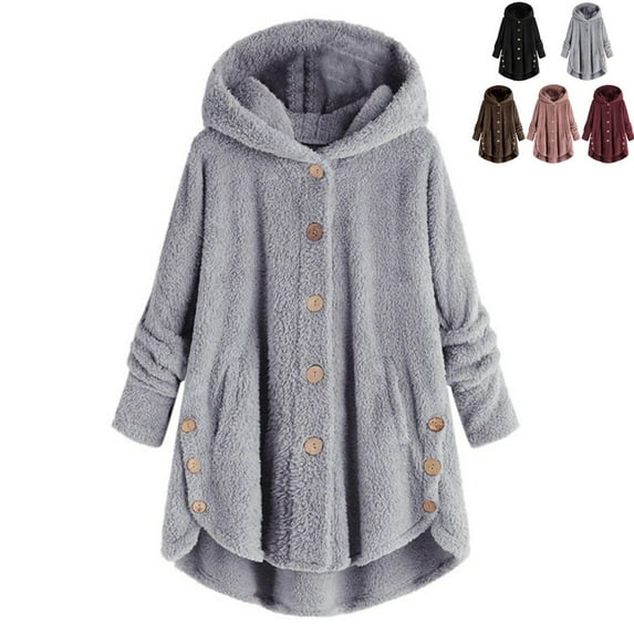 Teen Girls Fuzzy Fleece Open Front Pockets Hooded Cardigan Jacket Coat Outwear For Young Women Winter