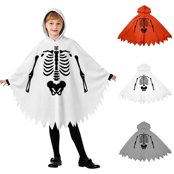 Teen Girls Halloween Costumes Unisex Skeleton Costumes Hooded Cape Halloween Party Outfit Girls Costumes 10-12 Years