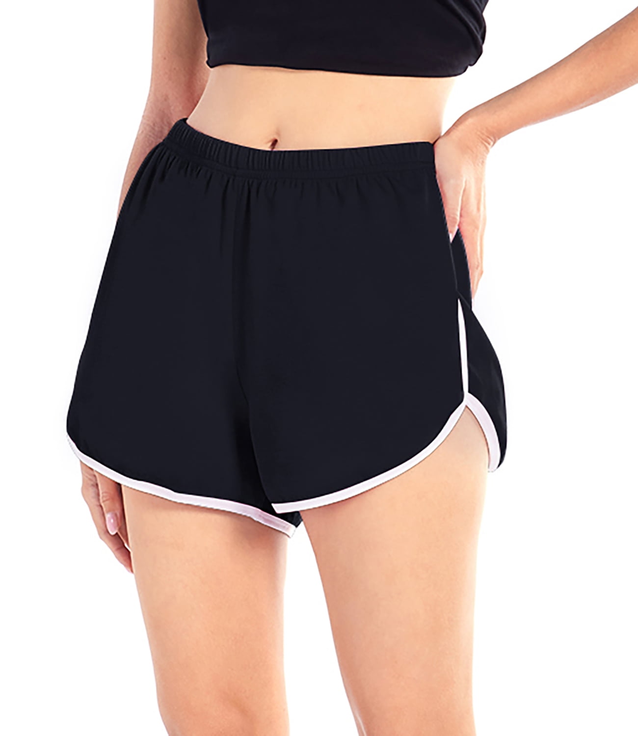 SAFRISIOR Women Casual Crossover Elastic V Waist Shorts Solid Comfy Workout  Yoga Running Sports Track Shorts with Pockets