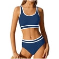 thumbnail image 1 of VONCOS Teen Girls High Waisted Bikini Set - Navy Sporty Two Piece Swimsuit, Quick Dry Athletic Swimwear with Contrast Trim for Tweens,Size 9-10T, 1 of 6