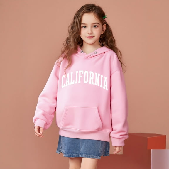 Teen Girls Hoodie Long Sleeve Hooded Sweatshirt Top Letter Print Hoodies kids Warm Fall Winter Clothes Girls Clothes 12-13 Years
